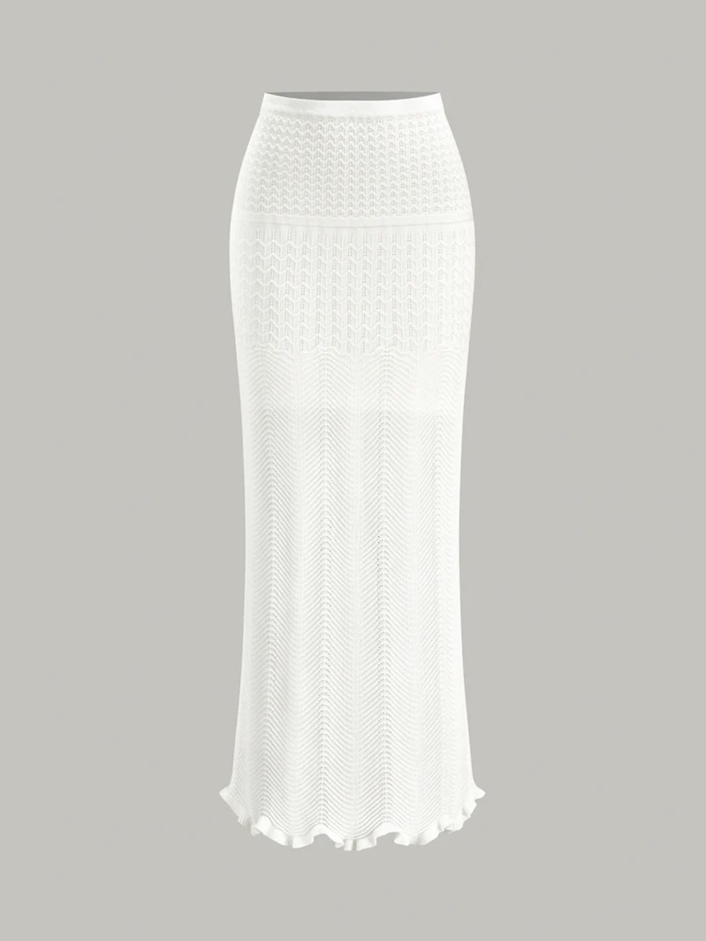 Commense White Knit Maxi Skirt with Subtle Texture